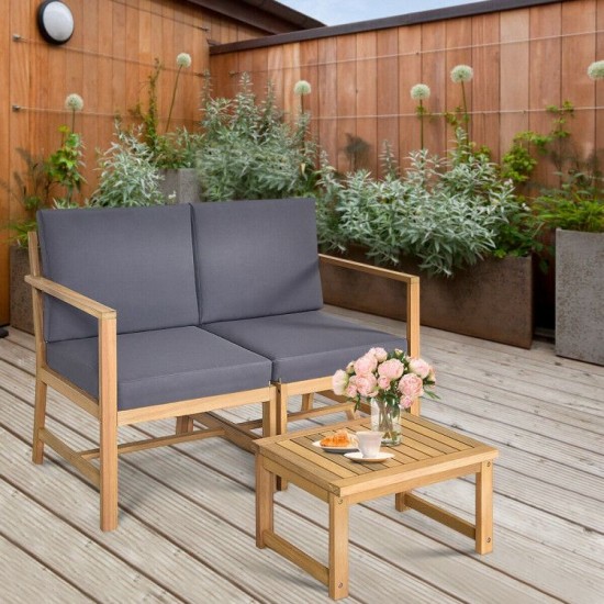 Honhorrs Convertible Acacia Patio Loveseat, Separable Chairs and Table with Zippered Cushion Covers