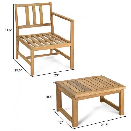 Honhorrs Convertible Acacia Patio Loveseat, Separable Chairs and Table with Zippered Cushion Covers