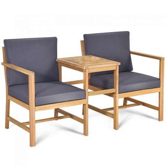 Honhorrs Convertible Acacia Patio Loveseat, Separable Chairs and Table with Zippered Cushion Covers