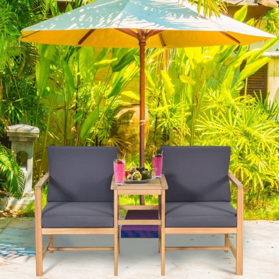 Honhorrs Convertible Acacia Patio Loveseat, Separable Chairs and Table with Zippered Cushion Covers