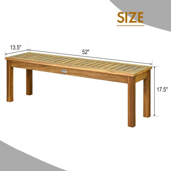 52-Inch Acacia Patio Dining Bench by Honhorrs: Slatted Wood Seat, Thick Legs and 700 lb Capacity