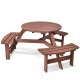 Honhorrs Six-Person Fir-Wood Picnic Table, Integrated Bench Seating and a Center Patio Umbrella Hole