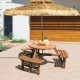 Honhorrs Six-Person Fir-Wood Picnic Table, Integrated Bench Seating and a Center Patio Umbrella Hole