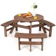 Honhorrs Six-Person Fir-Wood Picnic Table, Integrated Bench Seating and a Center Patio Umbrella Hole