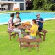 Honhorrs Six-Person Fir-Wood Picnic Table, Integrated Bench Seating and a Center Patio Umbrella Hole