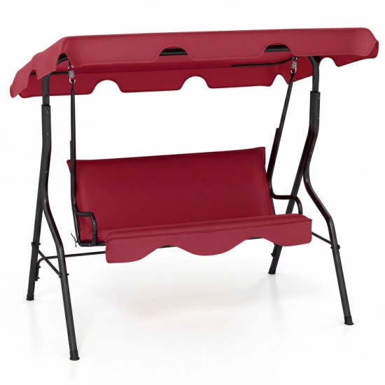 Honhorrs Three-Seat Cushioned Patio Swing, Adjustable Canopy and Steel Frame with 500-Lb Capacity
