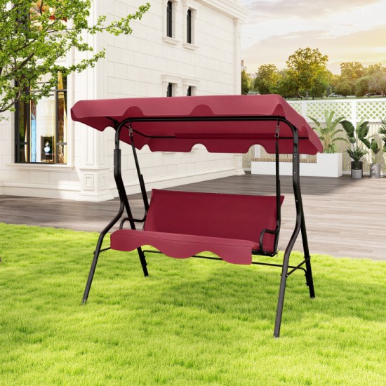 Honhorrs Three-Seat Cushioned Patio Swing, Adjustable Canopy and Steel Frame with 500-Lb Capacity