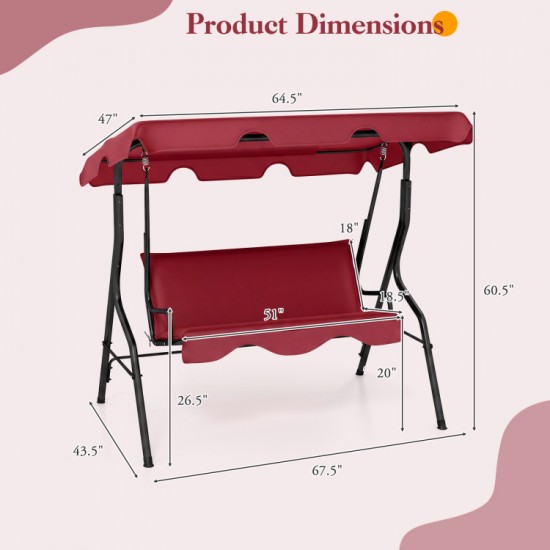 Honhorrs Three-Seat Cushioned Patio Swing, Adjustable Canopy and Steel Frame with 500-Lb Capacity