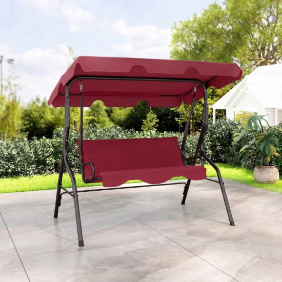 Honhorrs Three-Seat Cushioned Patio Swing, Adjustable Canopy and Steel Frame with 500-Lb Capacity