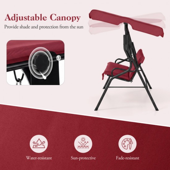 Honhorrs Three-Seat Cushioned Patio Swing, Adjustable Canopy and Steel Frame with 500-Lb Capacity