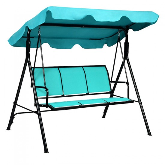 Honhorrs Three-Person Patio Swing, Steel Frame with Adjustable Polyester Canopy and Ventilated Seat