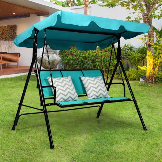 Honhorrs Three-Person Patio Swing, Steel Frame with Adjustable Polyester Canopy and Ventilated Seat