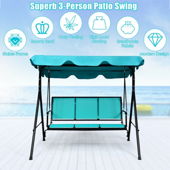 Honhorrs Three-Person Patio Swing, Steel Frame with Adjustable Polyester Canopy and Ventilated Seat