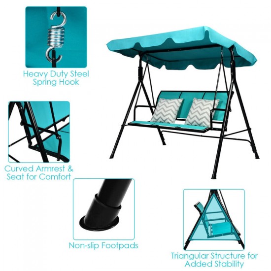 Honhorrs Three-Person Patio Swing, Steel Frame with Adjustable Polyester Canopy and Ventilated Seat