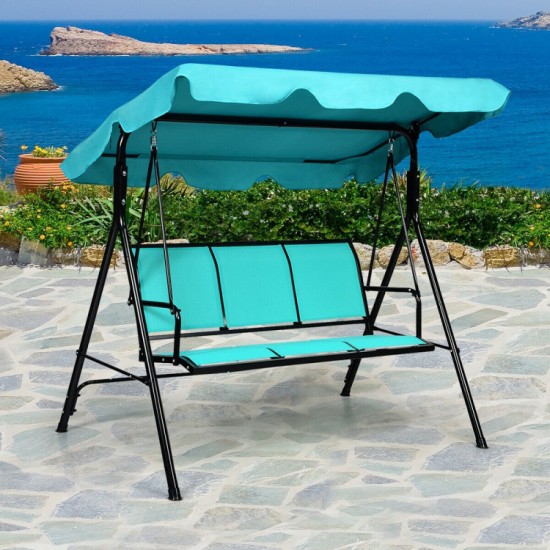 Honhorrs Three-Person Patio Swing, Steel Frame with Adjustable Polyester Canopy and Ventilated Seat