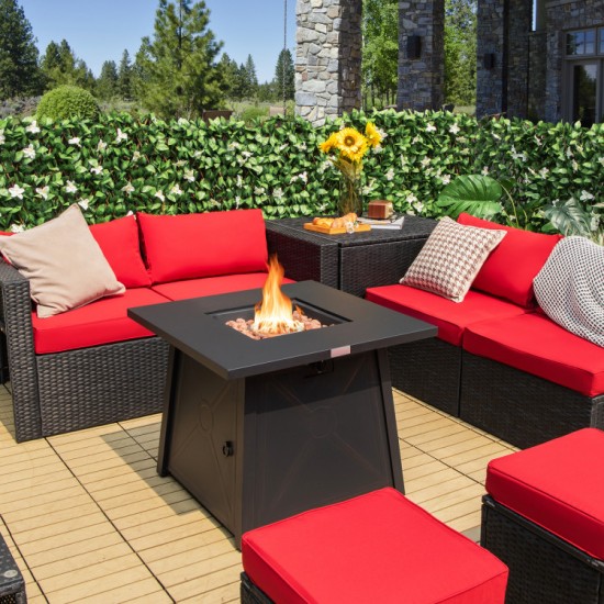 Honhorrs 30-Inch Propane Fire Table, 50,000-BTU Square Steel Design with Burner Lid and PVC Cover