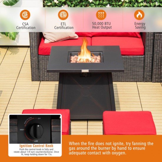 Honhorrs 30-Inch Propane Fire Table, 50,000-BTU Square Steel Design with Burner Lid and PVC Cover