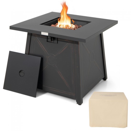 Honhorrs 30-Inch Propane Fire Table, 50,000-BTU Square Steel Design with Burner Lid and PVC Cover
