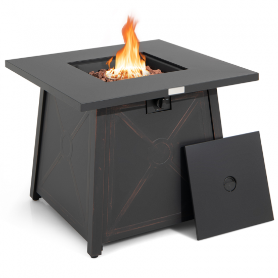 Honhorrs 30-Inch Propane Fire Table, 50,000-BTU Square Steel Design with Burner Lid and PVC Cover