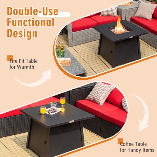 Honhorrs 30-Inch Propane Fire Table, 50,000-BTU Square Steel Design with Burner Lid and PVC Cover