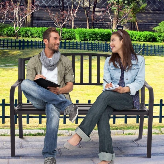 Honhorrs 50-Inch Steel Garden Loveseat Bench, Outdoor Seating with Armrests and Four-Leg Support