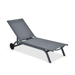 Honhorrs Aluminum Patio Chaise with Six Backrest Positions, Breathable Fabric and Two Rear Wheels