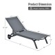 Honhorrs Aluminum Patio Chaise with Six Backrest Positions, Breathable Fabric and Two Rear Wheels