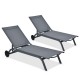 Honhorrs Aluminum Patio Chaise with Six Backrest Positions, Breathable Fabric and Two Rear Wheels