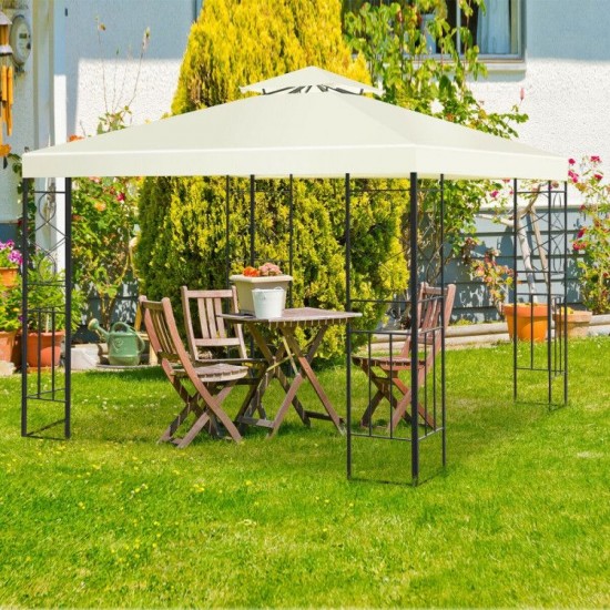 Honhorrs 10-by-10-Foot Patio Gazebo, Two-Tier Canopy on a Steel Frame with Decorative Side Panels