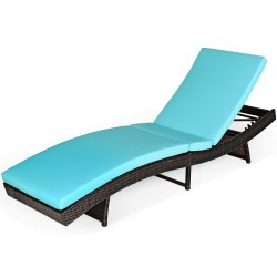 Honhorrs Cushioned Folding Patio Chaise, Five Backrest Positions on a Steel and PE Rattan Frame