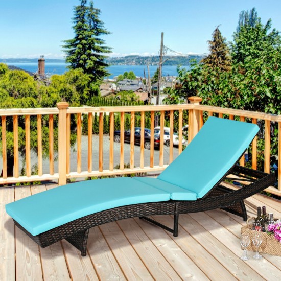 Honhorrs Cushioned Folding Patio Chaise, Five Backrest Positions on a Steel and PE Rattan Frame