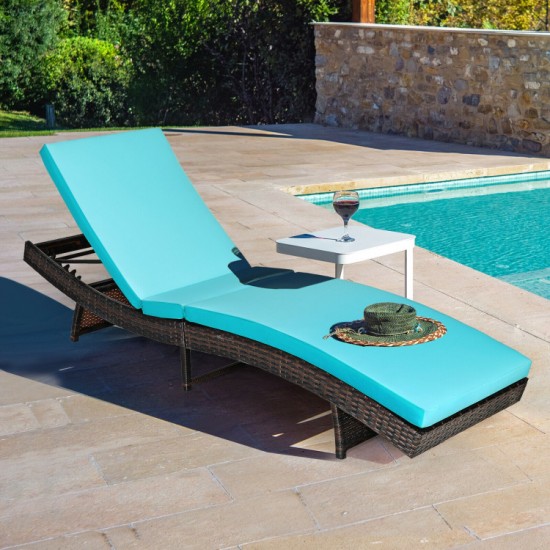 Honhorrs Cushioned Folding Patio Chaise, Five Backrest Positions on a Steel and PE Rattan Frame