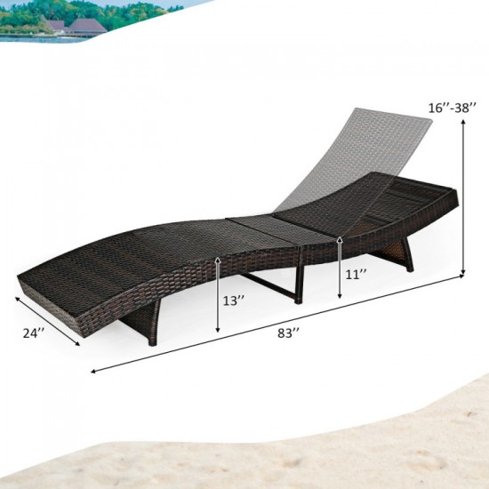 Honhorrs Cushioned Folding Patio Chaise, Five Backrest Positions on a Steel and PE Rattan Frame