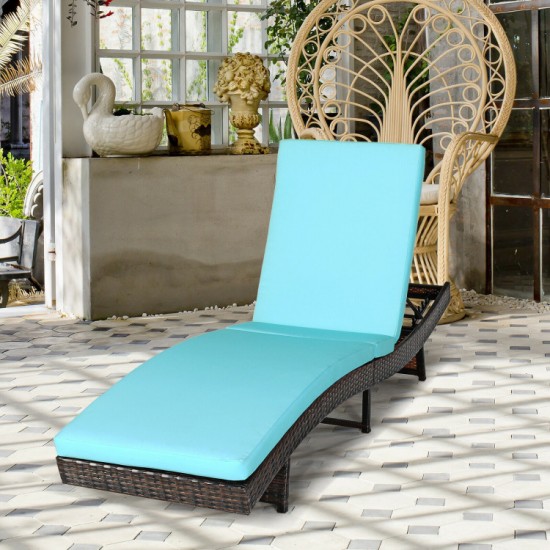 Honhorrs Cushioned Folding Patio Chaise, Five Backrest Positions on a Steel and PE Rattan Frame