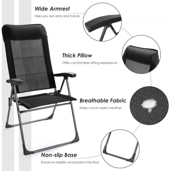 Honhorrs Pair of Folding Patio Chairs, Adjustable Backrests and Headrests on Reinforced Iron Frames