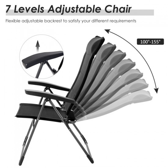 Honhorrs Pair of Folding Patio Chairs, Adjustable Backrests and Headrests on Reinforced Iron Frames
