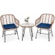 Honhorrs Wicker Bistro Seating Set, Two Cushioned Patio Armchairs and Tempered Glass Side Table