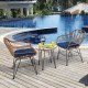 Honhorrs Wicker Bistro Seating Set, Two Cushioned Patio Armchairs and Tempered Glass Side Table
