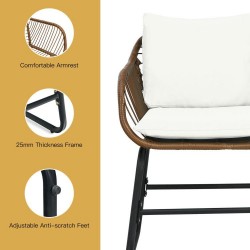 XVX Three-Piece Patio Wicker Bistro Set, Two Armchairs with Four Cushions and a Square Table