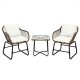 Honhorrs Three-Piece Patio Wicker Bistro Set, Two Armchairs with Four Cushions and a Square Table