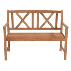 XVX Two-Person Acacia Bench, Slatted Seat and Patterned Back with Curved Arms and 800-Lb Rating