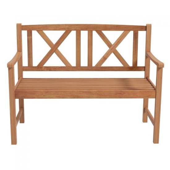 Honhorrs Two-Person Acacia Bench, Slatted Seat and Patterned Back with Curved Arms and 800-Lb Rating