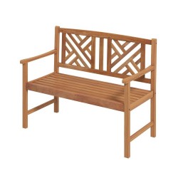 XVX Two-Person Acacia Garden Bench, Patterned Backrest with Curved Arms and Slatted Wood Seat