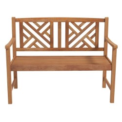 XVX Two-Person Acacia Garden Bench, Patterned Backrest with Curved Arms and Slatted Wood Seat