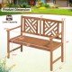 Owlyin Two-Person Acacia Garden Bench, Patterned Backrest with Curved Arms and Slatted Wood Seat