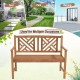 Owlyin Two-Person Acacia Garden Bench, Patterned Backrest with Curved Arms and Slatted Wood Seat