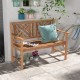 Owlyin Two-Person Acacia Garden Bench, Patterned Backrest with Curved Arms and Slatted Wood Seat
