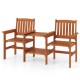 Honhorrs Two-Seat Wooden Patio Seating Set, Slatted Seats and Two-Level Table with an Umbrella Hole