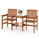 Honhorrs Two-Seat Wooden Patio Seating Set, Slatted Seats and Two-Level Table with an Umbrella Hole