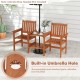 Honhorrs Two-Seat Wooden Patio Seating Set, Slatted Seats and Two-Level Table with an Umbrella Hole
